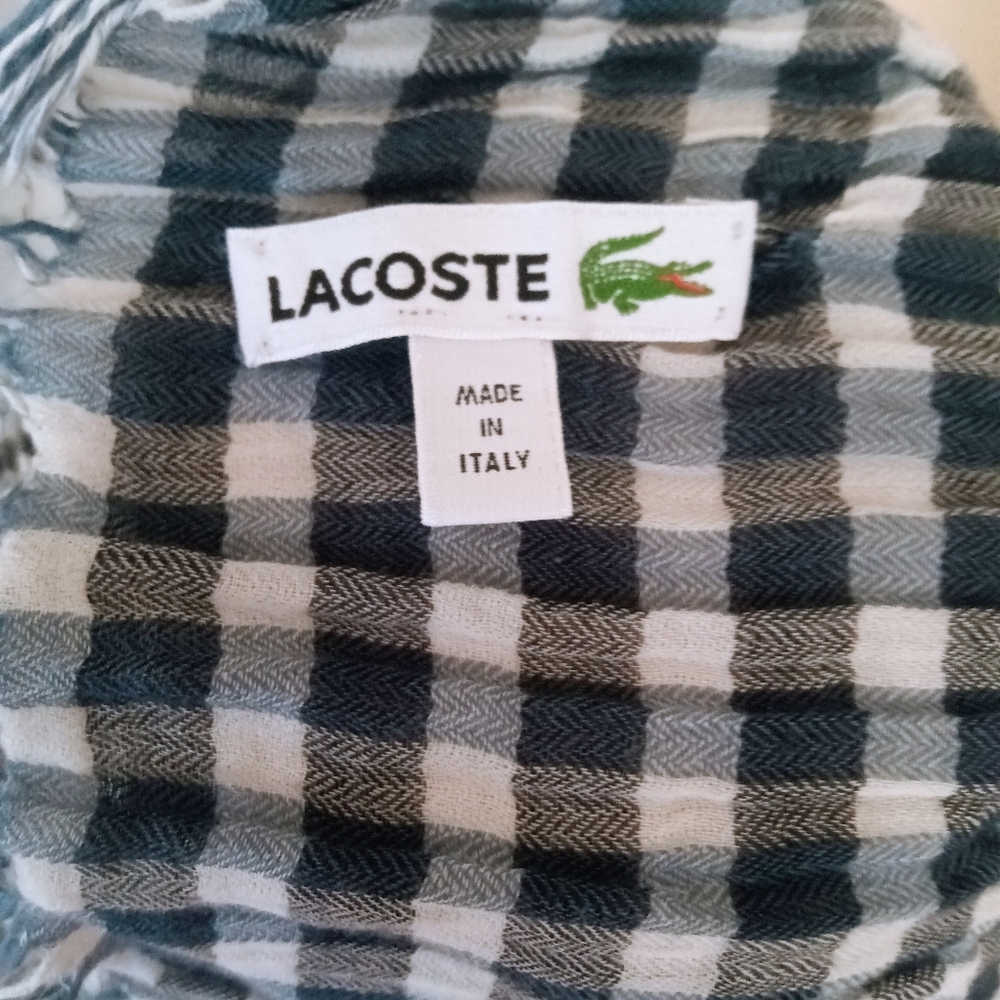 Lacoste Black & White Cotton Long Scarf Made In Italy EUC - Picture 5 of 6